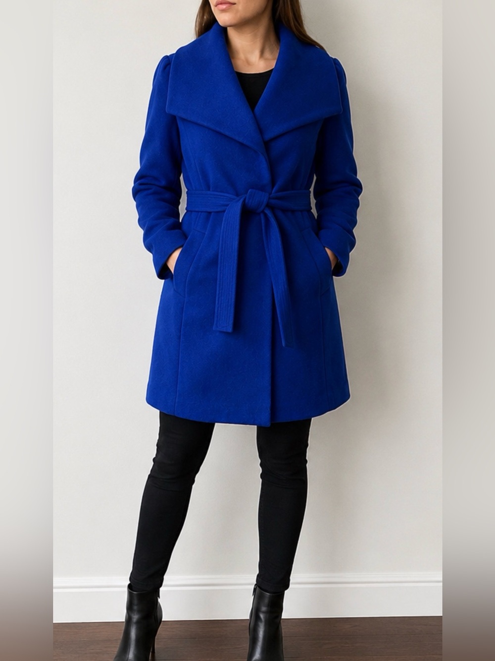 Karl Lagerfeld Royal Blue Belted Wool-Blend Coat
